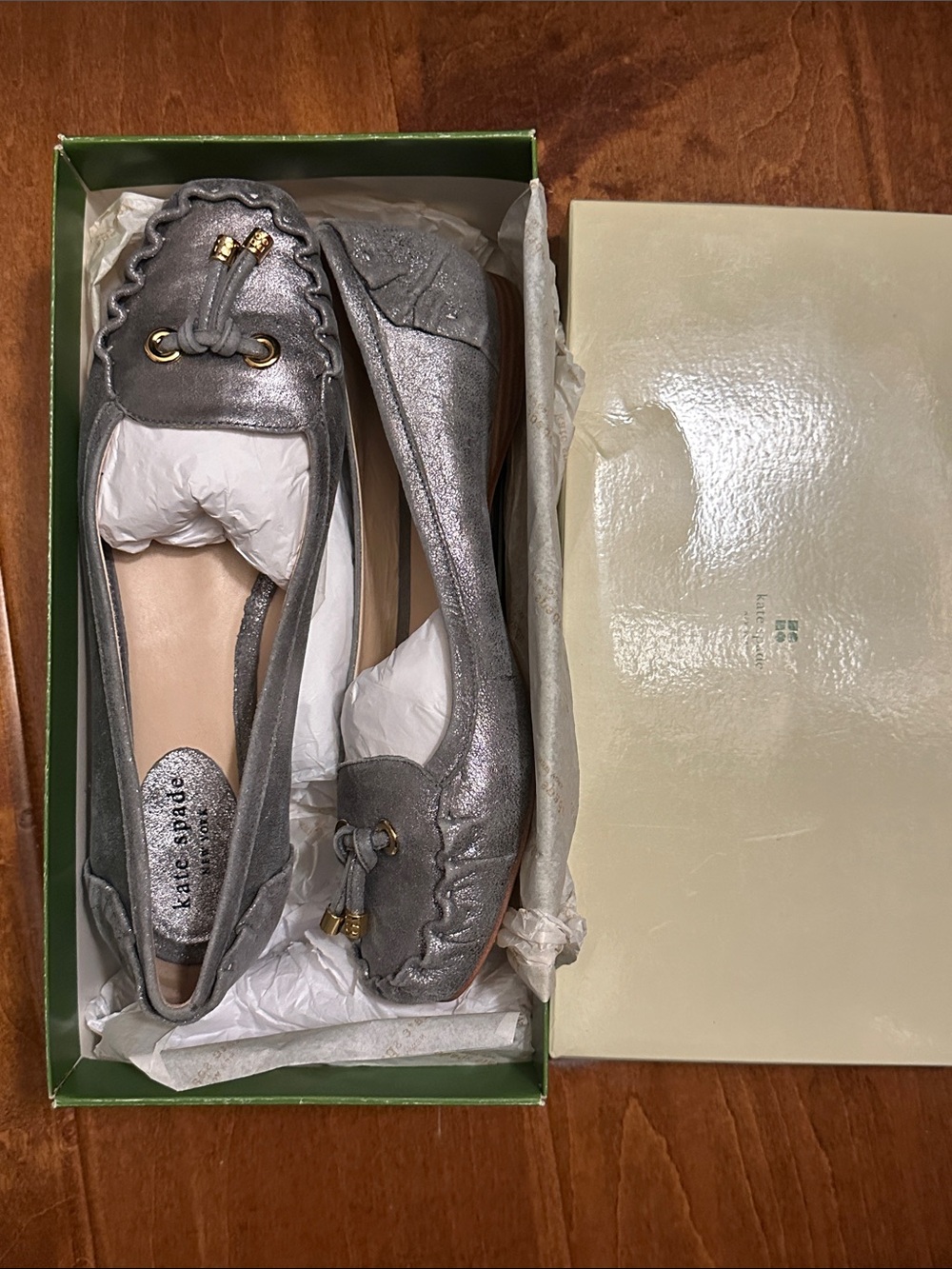 kate spade Metallic Silver Leather Ballet Flats